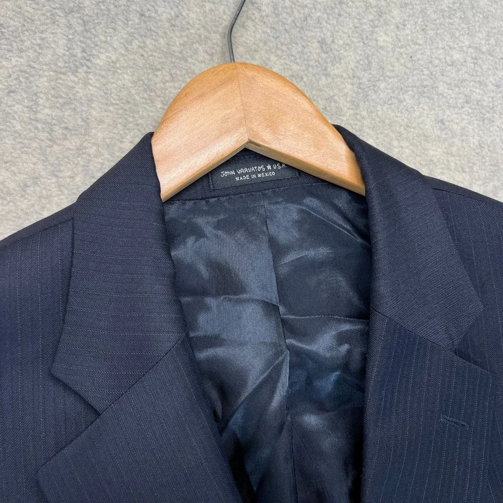 John Varvatos Men Two Button Blazer Pinstripe Navy Blue Notch Single Breasted 42